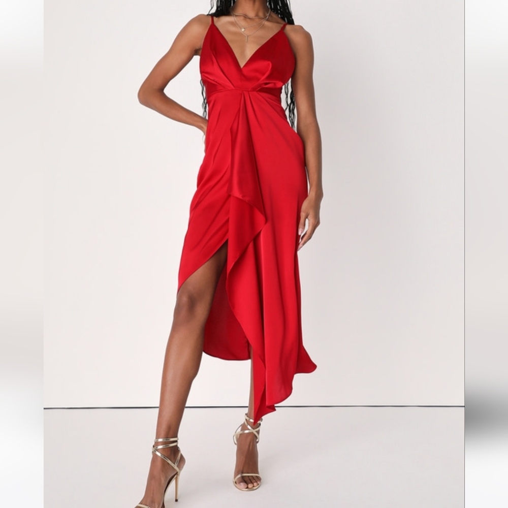 NWT Lulus Red Satin Midi dress